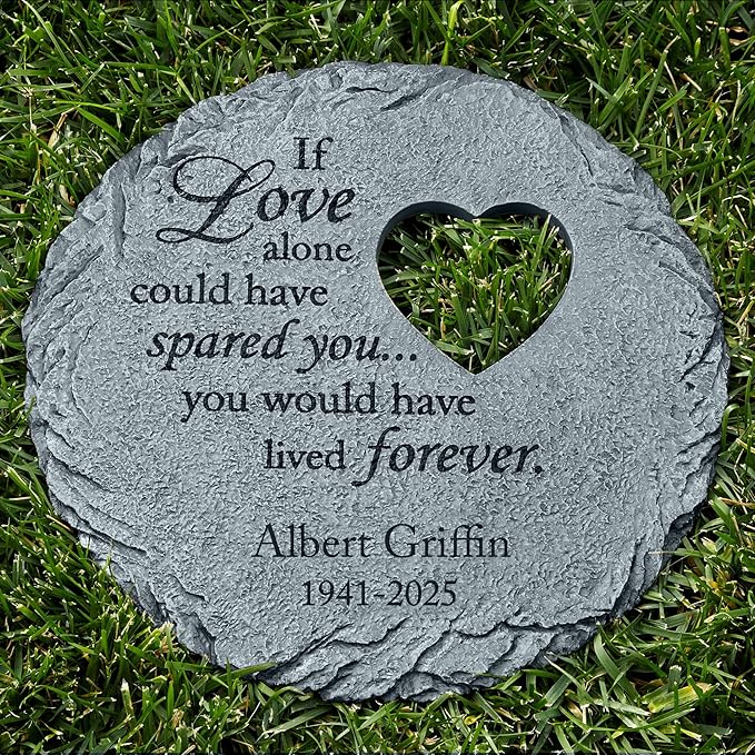 Let's Make Memories Personalized Memorial Stone - Sympathy Garden Marker - Durable, Weather-Resistant Cast Resin - Engraved with Your Loved One's Name - Personalized Condolences - 12" Diameter