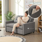 52" Sleeper Sofa with Pull-Out Bed, 3-in-1 Convertible Sofa Bed, Loveseat with Stepless Adjustable Backrest and Side Pocket, for Living Room Dorm Apartment, Linen, Light Gray