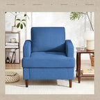 Mid-Century Accent Chair,Modern Linen Fabric Armchair for Living Room,Comfy Upholstered Reading Accent Chairs for Bedroom,Single Sofa Chair with Wood Legs (Blue, 2 Pack)