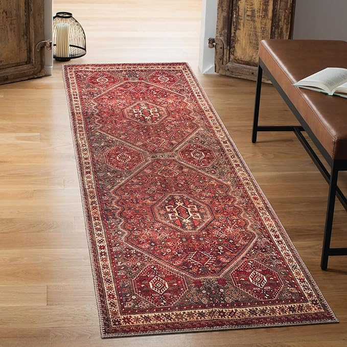 Keen Home Design 2x12 Rug - Machine Washable Runner Rug with Non-Slip Backing, Ideal for Hallway, Entryway, Kitchen, Laundry Room - Vintage, Easy Clean, Durable, Low Pile - (2'6" x 12')