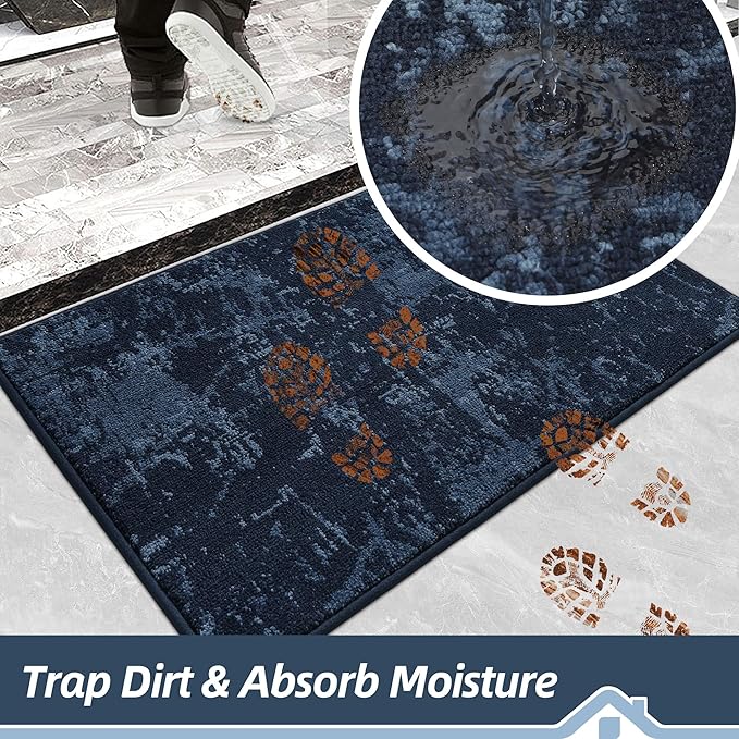 BEQHAUSE Dirt Trapper Door Mat 32"x48" Non-Slip Door Mats Washable Entryway Rugs Stain Resistant Doormat Absorbent Welcome Floor Mat for Front Back Door, Muddy Wet Shoes & Paws,Blue