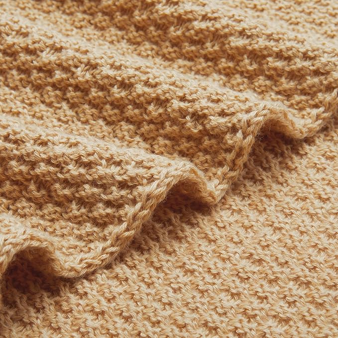 Amazon Basics Chunky Cable Knit Throw Blanket for Couch, Sofa, Bed, Lightweight Soft Cozy, Sand, 50"x 60"
