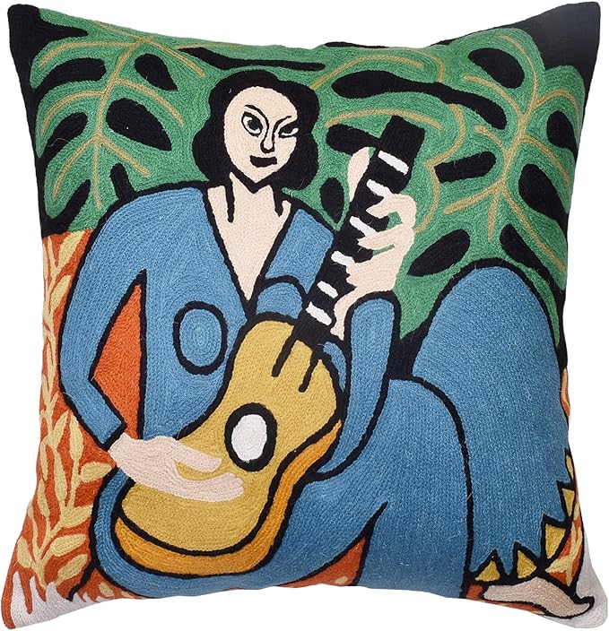 The Music Matisse Decorative Pillow Cover Handembroidered Wool 18x18