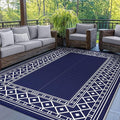 GENIMO Outdoor Rug Waterproof for Patio Decor, 5'x8' Reversible Plastic Straw Rug Carpet, Camping Mats for Outdoor, RV, Backyard, Deck, Balcony, Picnic, Blue & White