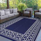 GENIMO Outdoor Rug Waterproof for Patio Decor, 5'x8' Reversible Plastic Straw Rug Carpet, Camping Mats for Outdoor, RV, Backyard, Deck, Balcony, Picnic, Blue & White