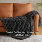 JELLYMONI Faux Fur Throw Blanket, Dark Grey Cozy Plush Bubble Bed Blanket, Thick and Warm King Size (108" x 90")