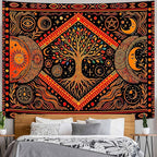 Lunerfex Tree of Life Sun Moon Stars Wall Tapestry, Cosmic Harmony Symbol Tapestries for Home Decor, Mystical Tapestry 60x44 Inch