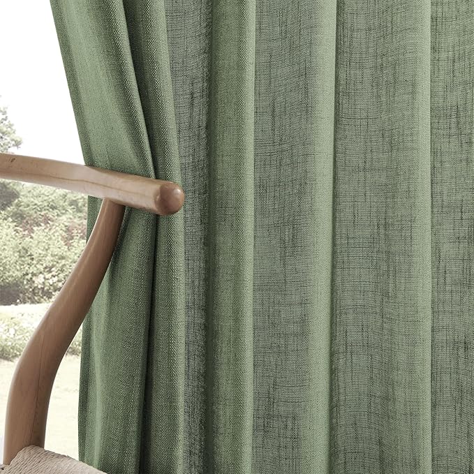Joydeco Linen Curtains 72 Inch Length 2 Panel Sets,Light Filtering Curtains for Bedroom 52 Inch Wide Living Room Drapes with Back Tabs & Rod Pockets (W52 x L72 Inch, Loden)