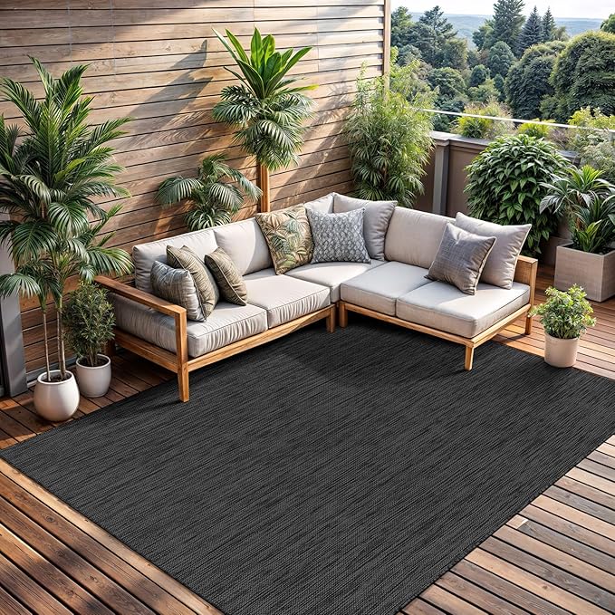 CAMILSON Outdoor Rug 9x12 Modern Area Rugs for Large Indoor and Outdoor Patios and Porches - Waterproof, Washable, Non-Shedding, Easy-to-Clean Outside Carpet (9 x 12, Solid - Dark Gray)