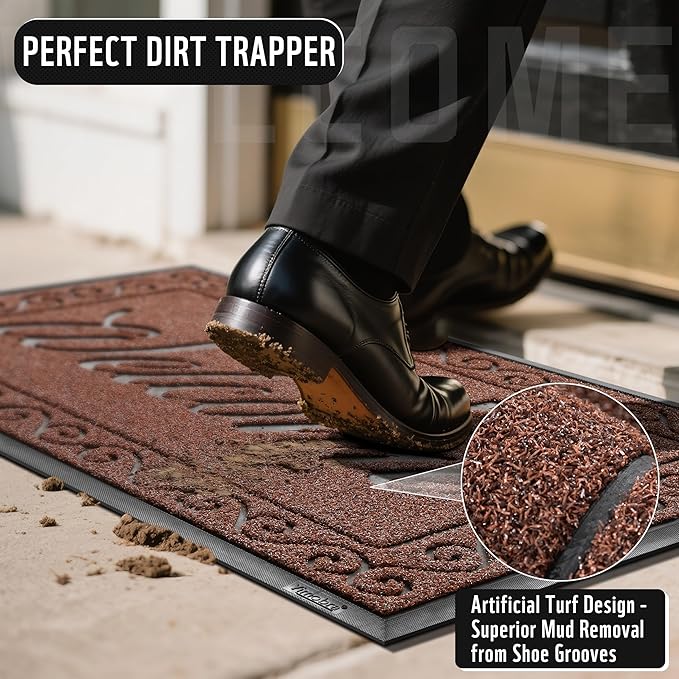 Yimobra Welcome Mat Outdoor Indoor, Waterproof Heavy Duty Front Door Mat Outside Entrance, Extra Sturdy Non-Slip Doormat, Low Profile, Dirt Trapping, 36x24 Inches, Maroon