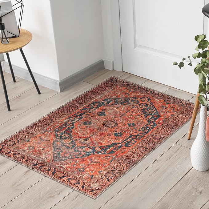 Keen Home Design 2x3 Rug - Machine Washable Entry Rug with Non-Slip Backing, Ideal for Enteryway, Kitchen, Bathroom, Laundry Room - Vintage, Easy Clean, Durable, Low Pile Rug - (2' x 3')