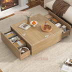 43” Square Coffee Table with Storage, 43" D x 43" W x 17" H Modern Large Square Center Table with 2 Drawers, Wood Coffee Table for Living Room, Light Brown,Bedroom,Light Brown