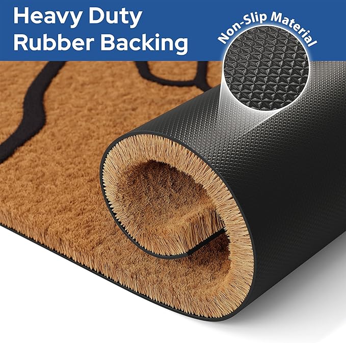 Barnyard Designs Natural Coco Coir Heavy Duty Backing Doormat - Large Cute Non-Slip Front Door Welcome Mat for Outside Entrance or Porch Entry, Brown (17x30, Shaka)