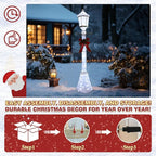 6FT Lighted Freestanding Lamp Post for Christmas Decoration, Pre-Lit Iridescent Post Lamp with 120 LED Lights & Removable Bow, Outdoor 3D Glittered Standing Festival Display, White
