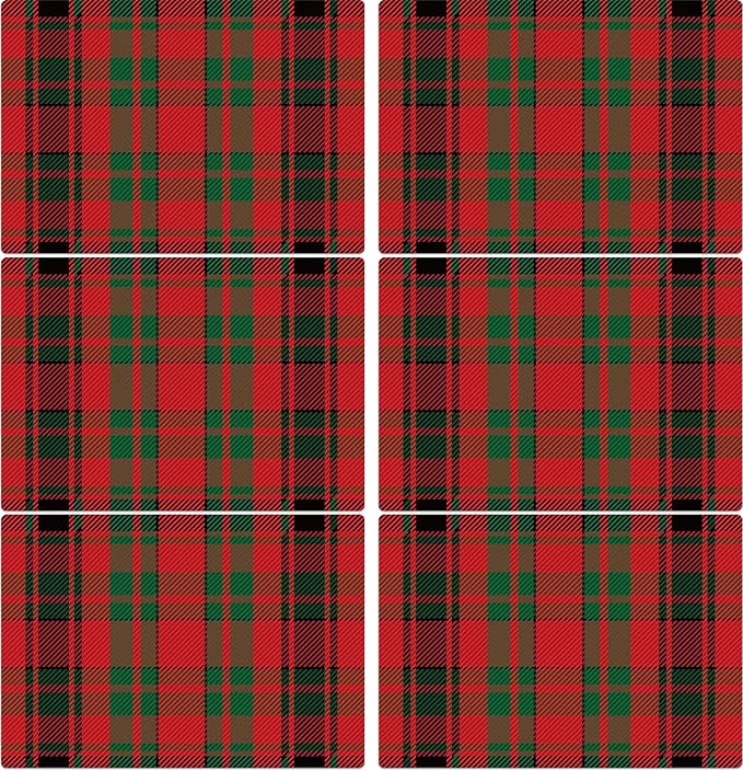 Christmas Placemats Set of 6 Red and Green Plaid Plastic Table Mats Recyclable Place Mats Washable Farmhouse Holiday Table Decoration for Indoor Outdoor Christmas Party Kitchen Dining