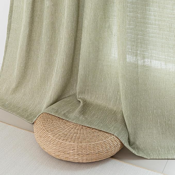 MYSKY HOME Patio Sage Curtains for Sliding Door, Living Room Curtains & Drapes Soft Farmhouse Window Treatments 90 inch Length 2 Panels Set Linen Look Semi Sheer Draperies, 50" W x 90" L, Sage Green