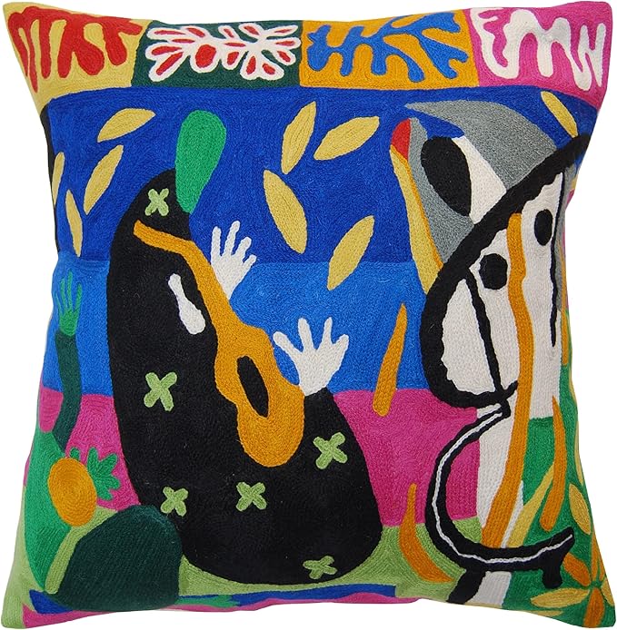 Matisse Decorative Pillow Cover - Music Modern Chair Cushion| Modern Farmhouse Pillows | Flower Outdoor Pillow | Mid Century Chair Cushions |Hand Embroidered Wool Size 18x18