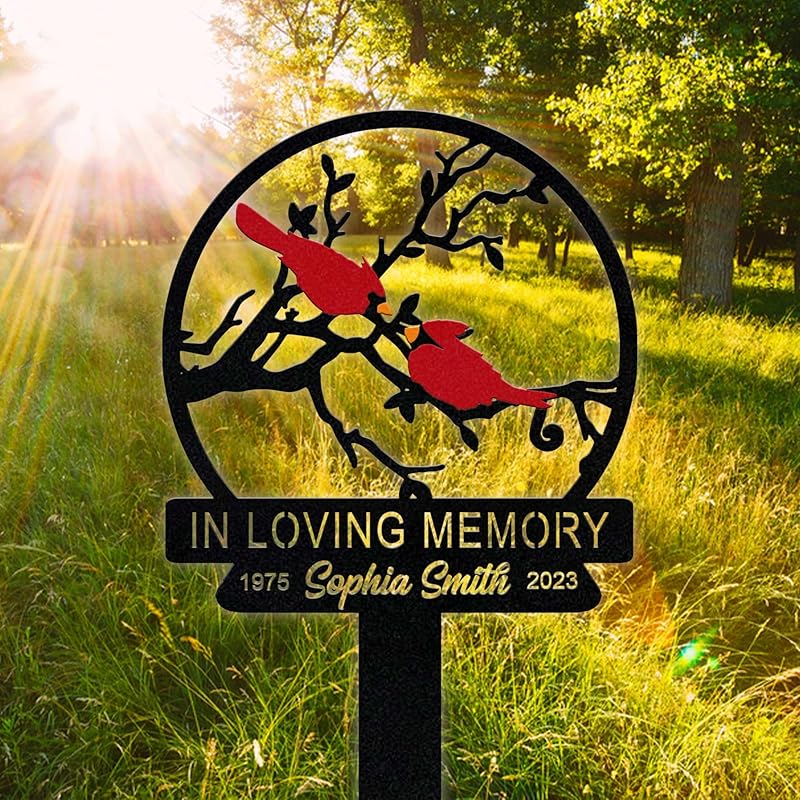 Personalized Cemetery Memorial Metal Stakes, Cardinals Memorial Grave Markers,Graden Decorations for Loss of Mother Father, Outdoor Sympathy Decor Gift
