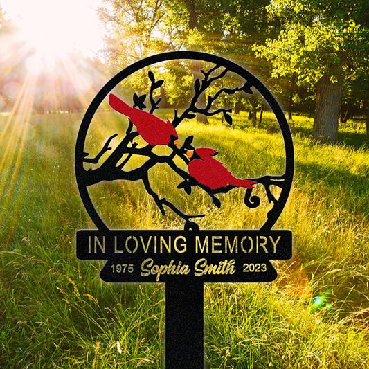 Personalized Cemetery Memorial Metal Stakes, Cardinals Memorial Grave Markers,Graden Decorations for Loss of Mother Father, Outdoor Sympathy Decor Gift