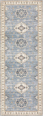 Washable 2x6 Runner Rug - Area Rugs Neutral Vintage Distressed Floral Farmhouse Boho Large Soft Floor Rug Indoor Carpet for Hallway Entryway Bedroom Kitchen - Blue