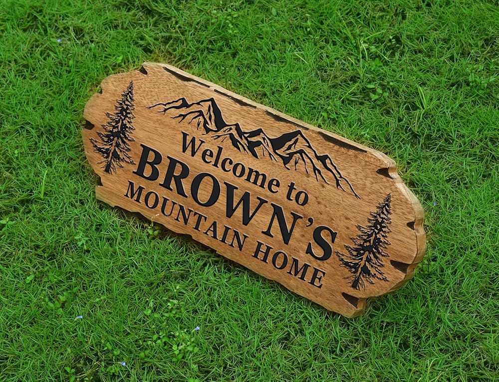Personalized Cabin Sign - Rustic Wood Welcome Sign for Outdoor & Home Wall Decor - Customizable Farmhouse Decor, Backyard Sign & 3D Carving Wood Sign.3D carved decorative wooden plaques.