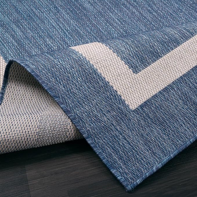 Bordered Outdoor Rug 5x7 Washable Outside Carpet for Indoor Patio Porch Waterproof Easy Cleaning Non Shedding Area Rugs Blue 5 x 7