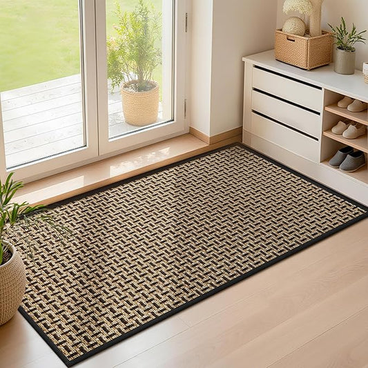 LEKEEPGO Door Mat Indoor Entrance 24"x47", Absorbent Indoor Door Mat Large, Non Slip Rubber Backing Inside Door Mats, Washable Floor Mat, Low-Profile Doormat for Front Door, Entryway, Entrance, Black