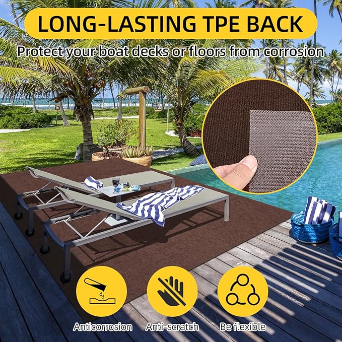 Marine Carpet,5 FT x 10 FT Brown Indoor Outdoor Carpet 0.2" Thick Boat Carpet with Water-Proof TPE Backing, Non-Slide Outdoor Marine Carpet Roll for Home, Patio, Porch, Deck