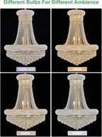14 - Light Unique Empire Crystal Chandelier with Adjustable Chain for High Ceiling Foyer Entryway Living Room Dining Room Bedroom Gold Finish