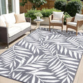 OLANLY Waterproof Outdoor Rug 6x9 ft, Reversible Outdoor Plastic Straw Rug with Leaf Pattern, RV Mat, Indoor Outdoor Carpet for Patio, Camping, Balcony, Deck, Backyard, Grey & White