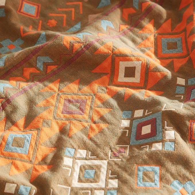 Boho Throw Blanket for Bed 60”x80”, 100% Cotton Woven Blanket for Couch Sofa, Ultra Soft 4-Layer Muslin Quilt with Diamond Pattern, Farmhouse Bed Blanket/Cover for Living Room Decor