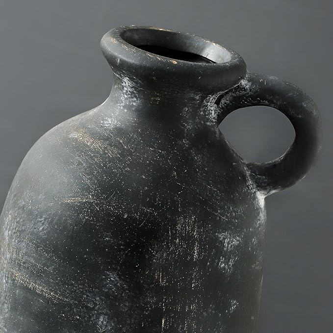 Ceramic Rustic Farmhouse Vase, 12.8" Large Rustic Black Pottery Vases Home Decor Decorative Boho Pampas Vase for Home Decor Table Living Room Decoration Shelf Mantel Enryway Kitchen