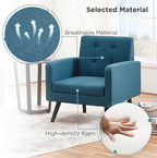 Yaheetech Mid-Century Accent Chairs, Modern Upholstered Living Room Chair, Cozy Armchair Button Tufted Back and Wood Legs for Bedroom/Office/Cafe, Navy Blue