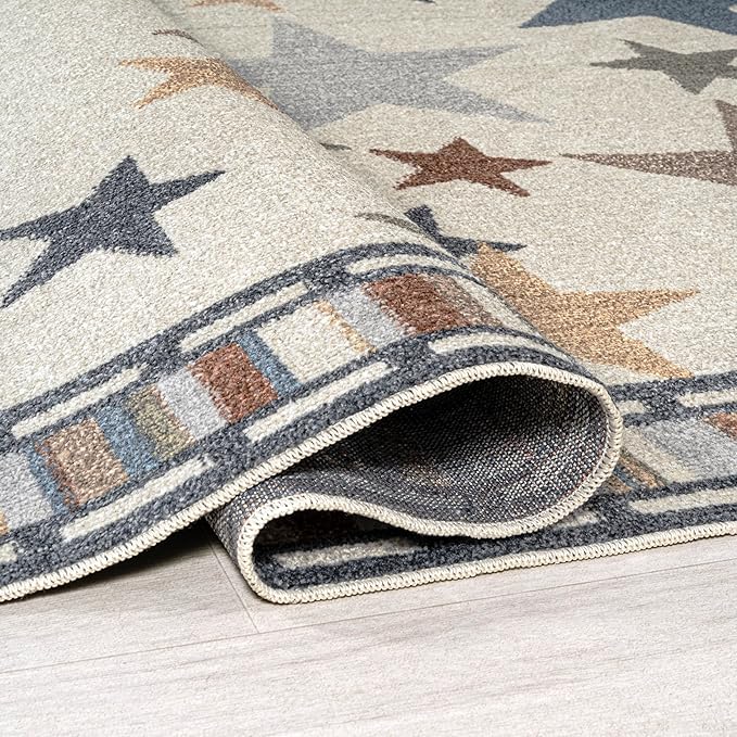 JONATHAN Y Machine-Washable Ivory/Blue/Orange Runner Rug, 2x8, Star Gazer Geometric, Border, Kids & Novelty, Classic, Bedroom, Kitchen, Living Room, Easy-Cleaning, Non-Shedding (KDW100A-28)