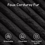 HIGOGOGO Round Stuffed Pouf Ottoman, Stripe Faux Fur Poufs with Foam Chunk Filling, Furry and Fluffy Pouf Foot Stool Storage Ottoman, 26 X 18 Floor Poufs Foot Rest for Living Room, Black