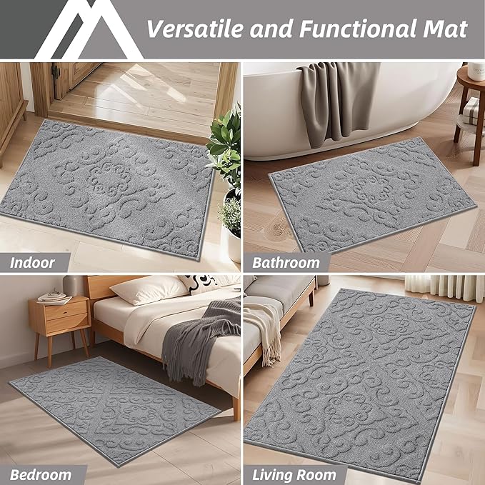 COSY HOMEER-Door-Mat-Non-Slip-Entryway-Rug 36”x60” Absorbent Welcome Mats Washable Dirt Trapper Door Mat Entrance Floor Mats for Front Back Doormats and Wet Shoes,Grey