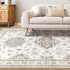 Washable Area Rugs for Living Room -10x13 Neutral Vintage Distressed Floral Farmhouse Boho Large Soft Floor Rug Indoor Non Slip Carpet for Living Room Bedroom Dining Room Office-Blue Brown