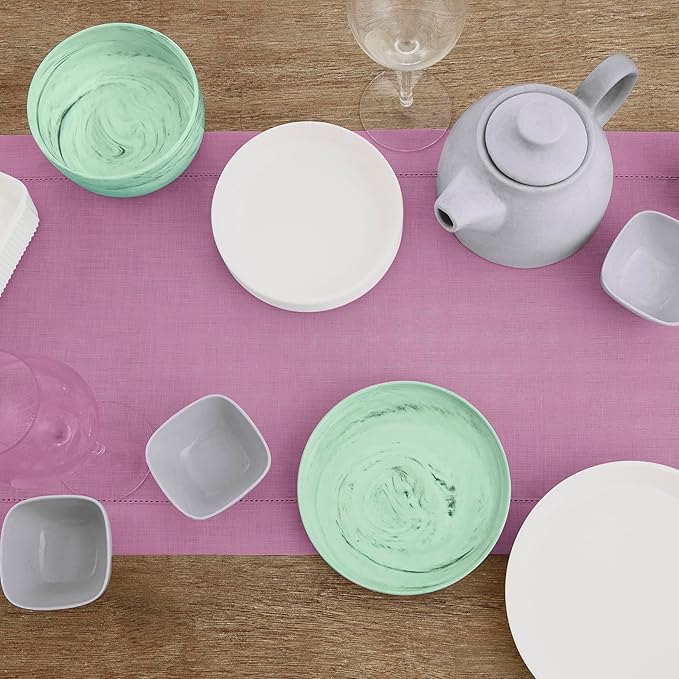 Solino Home Linen Table Runner 120 Inches Long - Classic Hemstitch 100% Pure Linen Violet Dining Table Runner 14 x 120 Inch for Halloween