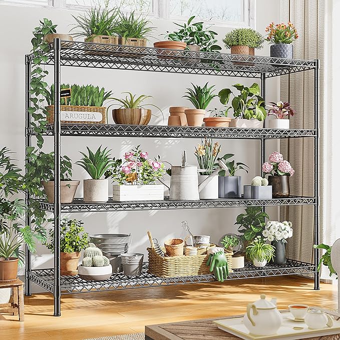 REIBII 2560LBS Storage Shelves 55.5"W Metal Shelving Unit 4 Tier Wire Shelving Commercial Adjustable Garage Shelving Heavy Duty for Storage Rack for Pantry, Garage, Kitchen, 55.5"W x 18"D x 55.5"H