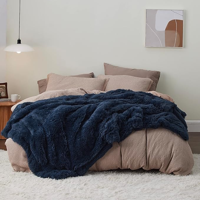 Bedsure GentleSoft Fluffy Navy Blue King Size Blanket for Bed, Thick Soft Sherpa Faux Fur Fleece Bedding Fuzzy Plush Winter Warm Heavy Large King Blanket, Cozy Blue Gifts for Men Women, 108x90