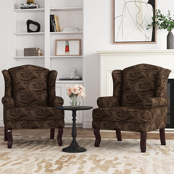 Accent Chair, High Back Upholstered Armchair with High Resilience Sponge & Wood Legs, Mid-Century Modern Comfy Single Sofa Reading Chairs for Living Room, Bedroom (Cranberry, Set of 2)