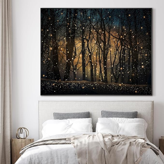 SIGNWIN 36"x46" Extra Large Framed Wall Art Magical Firefly Night Forest, Enchanted Woodland Scene for Home Living Room Bedroom Decor (Frame Assembly Required)