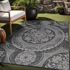 Medallion Outdoor Rug 5x7 Washable Outside Carpet for Indoor Patio Porch Waterproof Easy Cleaning Non Shedding Area Rugs Dark Gray 5 x 7