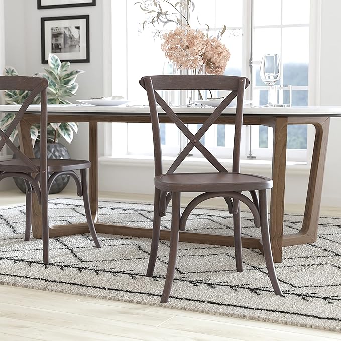 EMMA + OLIVER 2-Pack Gray Wash Dark Driftwood X-Back Chair