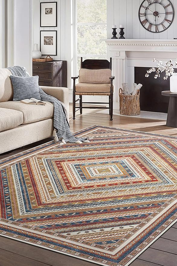 Keen Home Design 6x9 Rug - Machine Washable Area Rug with Non-Slip Backing, Ideal for Living Room, Dining Room, Bedroom - Vintage, Easy Clean, Durable, Low Pile Rug - (6' x 9')