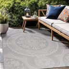 Medallion Outdoor Rug 10x14 Washable Outside Carpet for Indoor Patio Porch Waterproof Easy Cleaning Non Shedding Area Rugs Gray 10 x 14