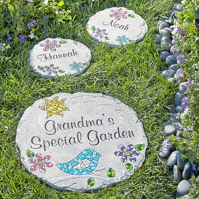 Let's Make Memories Personalized Mosaic Garden Stone - for Grandma, Mom - Large Stone - Personalize Message