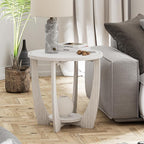Rustic Farmhouse End Table Set of 2 with Storage Shelf - White Distressed