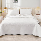 MarCielo 3-Piece 100% Cotton Oversized Bedspread Lightweight Quilt Coverlet Embroidery Farmhouse Bedding Set T0 (Bright White, Oversized Queen (100"x106"))