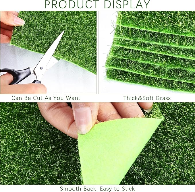 Elcoho 12 Pieces Fake Grass for Crafts Fairy Garden 6 x 6 Inches Artificial Garden Grass for Miniature Ornament Dollhouse DIY Decoration